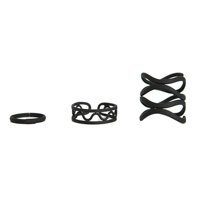 Bobury Korean Matte Black Pattern Hollow Out Ringe Öffnung Gelenk Ring Set