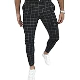 Men's Fashion Stretch Dress Pants Slim Fit Plaid Skinny Long Pants Casual Business Golf Dress Pants