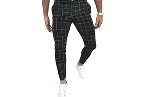 PERCLE Men's Fashion Stretch Dress Pants Slim Fit Plaid Skinny Long Pants Casual Business Golf Dress Pants