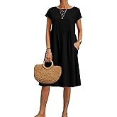 BIRW Cotton Linen Dresses for Women 2025 Summer Casual A Line Flowy Dress Beach Vacation Midi Gauze Dress with Pockets