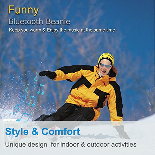 Bluetooth Hat,Qshell Trendy Warm Soft Knit Slouchy Music Beanie Skully Cap with Wireless Bluetooth Headphone Headset Earphone Hands-free Phone Call for Winter Sports Fitness Casual Activities - Yellow