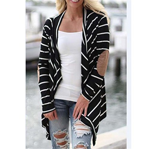 Mose Women Cardigans Oversized Coat, Womens Mini Coat Striped Patchwork Black and White Striped Long Ladies Jacket Casual Cotton Blend Fashion Long Sleev Outwear New (Black, XXL)