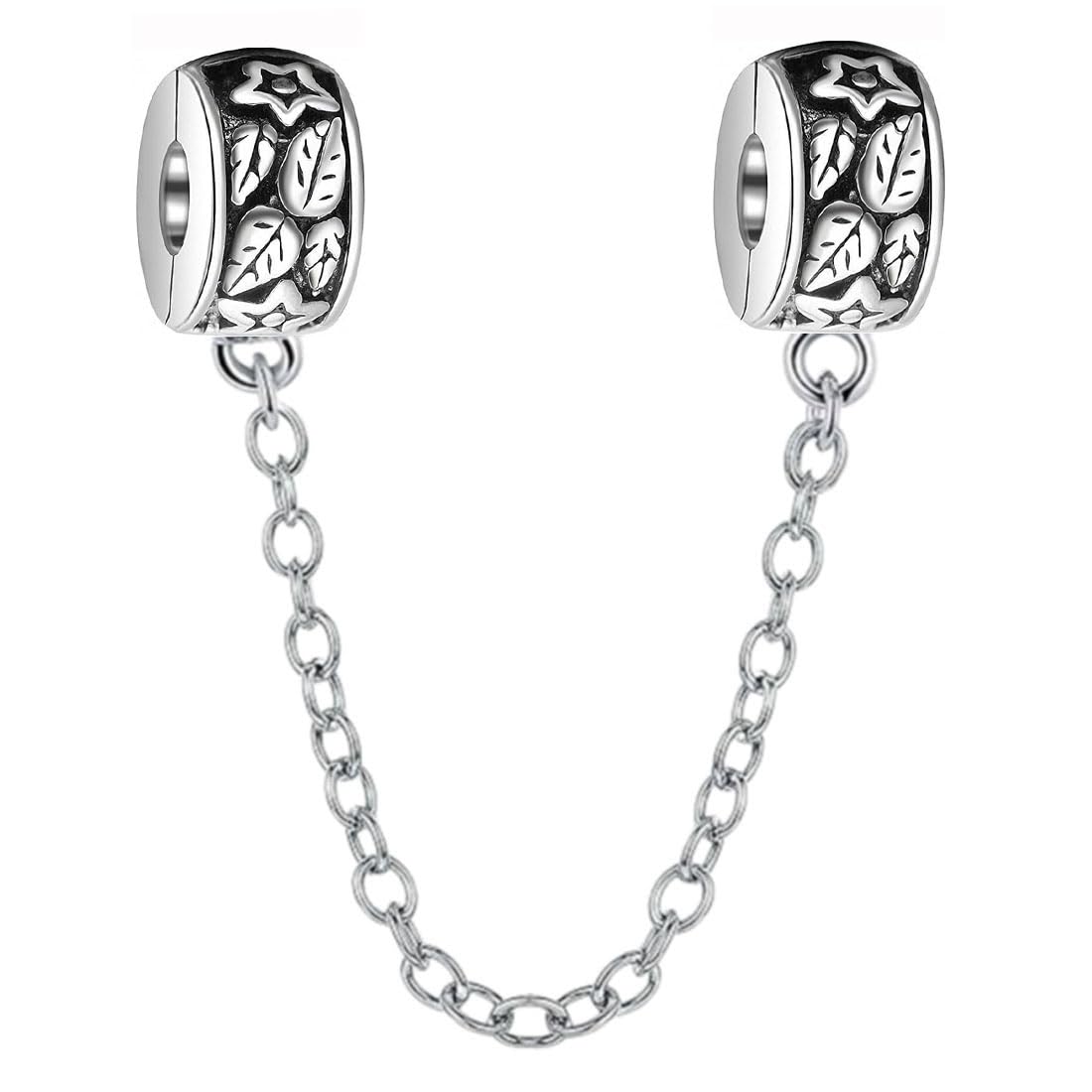 Leaf Safety Chain Charm 925 Sterling Silver Clip Charm Stopper Charm for Pandora Charm Bracelet (G)