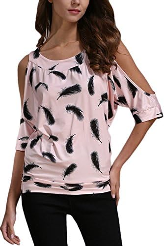 TOUQIANMAO Women's Cut Out Off Shoulder Blouse Short Sleeve Loose Fit Tunic Casual T-Shirt Pink 3X-Large