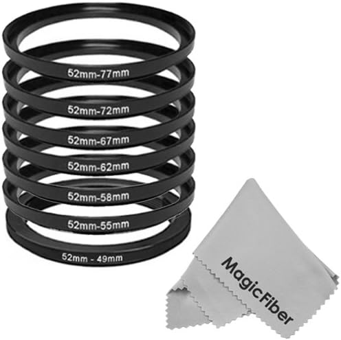 (7 Pieces) Goja 52MM Adapter Ring Set - Includes: 52mm Lens to 49mm, 55mm, 58mm, 62mm, 67mm, 72mm, 77mm Accessory Adapter Rings + MagicFiber Microfiber Lens Cleaning Cloth