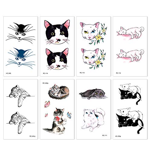 image for Aster 24Sheets Cat Series Temporary Tattoos, 58 PCSCute Kitty Cat Fake
