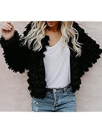 Haloumoning - Chaqueta de piel sintética para mujer, con borlas, chaqueta de punto