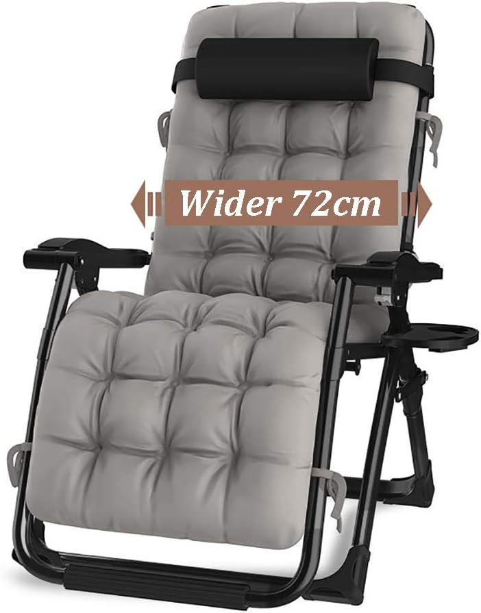 Erru Outdoor Mesh Chaise Lounge with Grey Pad, Wider Zero Gravity Chair with Cup Holder for Patio/Office, Supports 330lbs