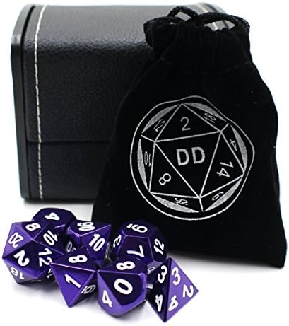 Purple Metal DND Gaming Dice Set with Storage Box for Tabletop Games