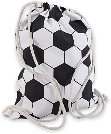Soccer Black White Patterned 14 x 18 Inch Cotton Canvas Kids Drawstring Backpack