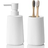YAUKPH Bathroom Accessories 2 Piece Soap Dispenser and Toothbrush Holder Set Striped White