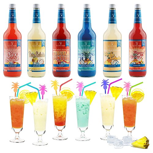 Flying Bird - Mix Paket für 102 fertige Cocktails | 6 Flaschen 0,7l mit allen Zutaten | Saft auffüllen und genießen