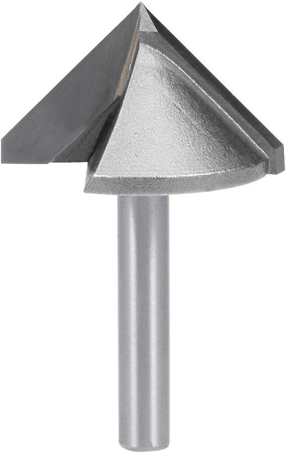 sourcing map 90 Degree V-Groove Router Bit 32mm Dia with 6mm Shank, Titanium Steel Tipped V Grooving Bit (Gray)
