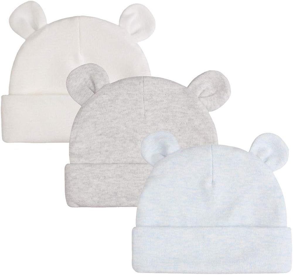 XIAOHAWANG Original Cotton Newborn Beanies Striped Cute Baby Hat for Boys Girls Bear Ears Infant Beanie (White+Blue+Gray+Green - Image 3