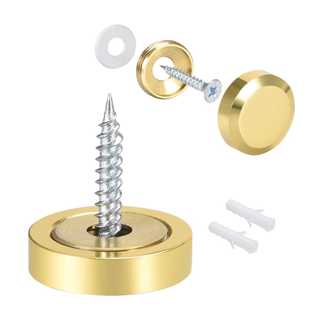 sourcing map Mirror Screws Decorative Cap Cover Nails Polished Gold 22mm 8pcs