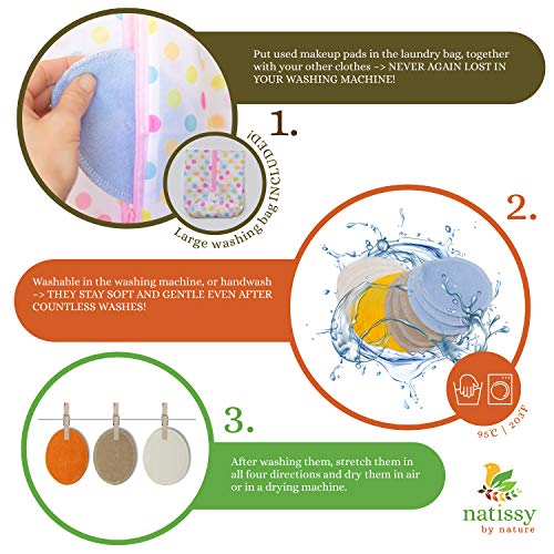 Washable Make up Remover Pads Bamboo, 12-Pack of Reusable Facial Rounds MADE IN EU; Eco Friendly Face Cleansing Cosmetic Cloth Pad; Soft Skin Care Wipes for all Skin Types; EXTRA Laundry&Storage bags