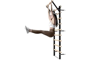 GMWD Swedish Ladder Wood Stall Bar, Suspension Trainer with Pull-Up Bar and Dip Bar Attachments, Wooden Stall Bar with 9 Strategic Rods for Core Strengthening and Stretching Balanced for Body Exercises