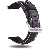 Berfine Quick Release Retro Leather Watch Band,Vintage Oil-tanned Pull-up Leather Strap Replacement,Choice of Width-18mm 20mm 22mm 24mm or 26mm