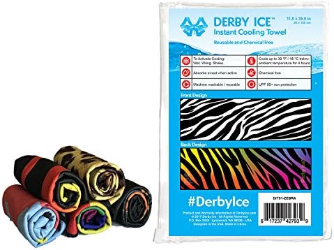 Derby Ice Cooling Towel for Skating, Sports, Workout, Fitness, Gym, Yoga, Pilates, Travel, Camping &amp; More (Zebra, 40x12 inches)