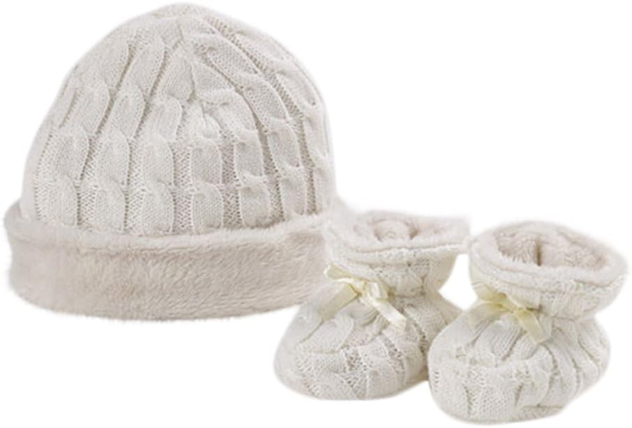 Natures KnitsOrganic Cotton Cable Hat & Booties Fur Lined Gift Set.Cream