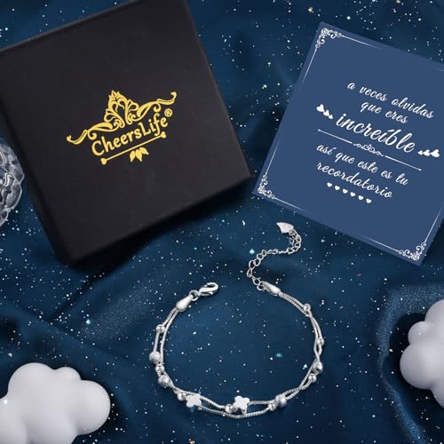 CheersLife Girls' Bracelets, Original Gifts for Women, Girls Gifts 8 13 14 15 16 17 18 Years, Clover Heart Bell Cats Bracelet for Sister Friend Daughter Niece – Birthday Christmas Valentine's Day