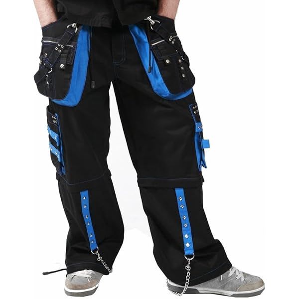 Generic Black & Blue Chain Zip-Off Pants Gothic Cotton Studs Metal