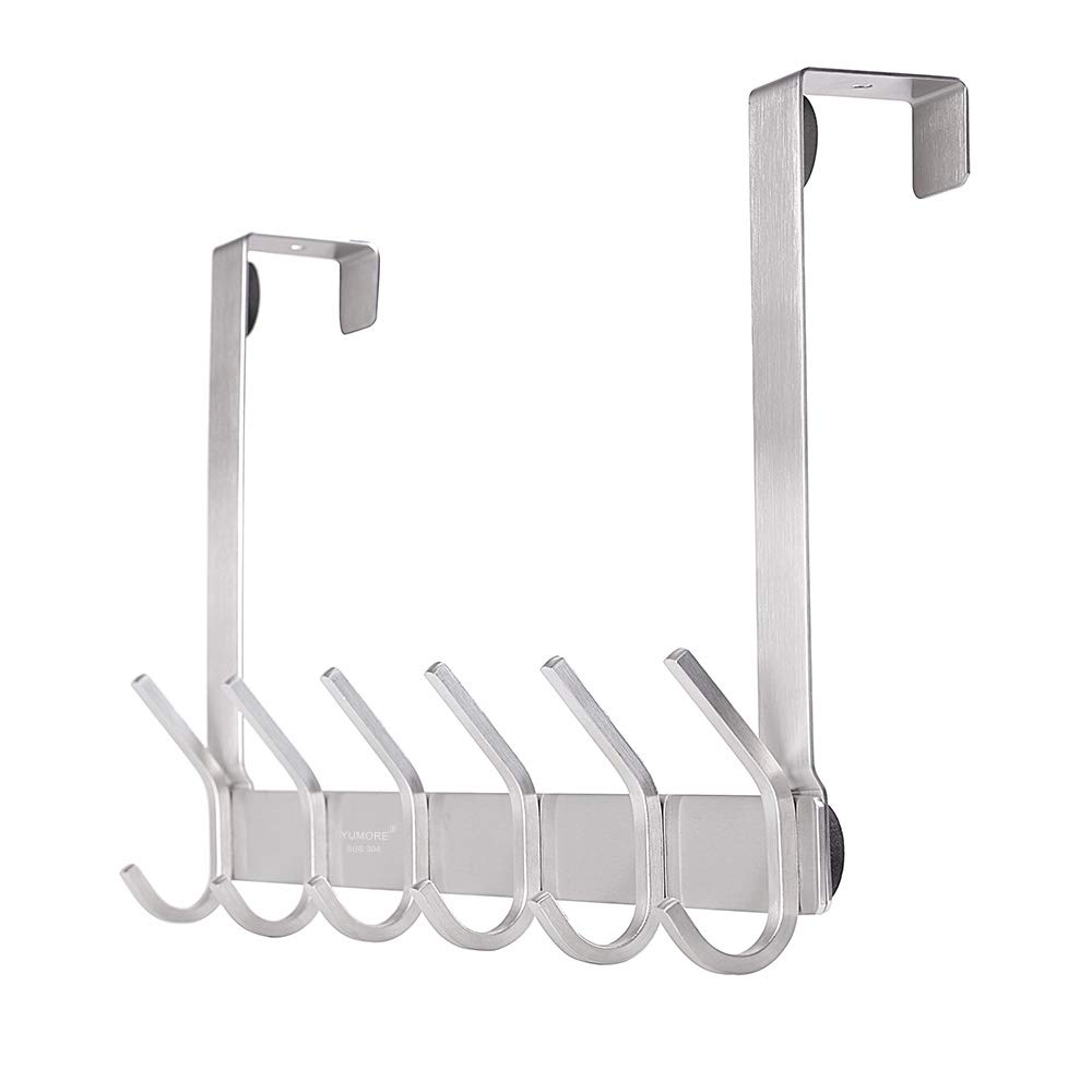 YUMORE Over Door Hooks Hanger,Over The Door Hanger 12 Hooks Stainless Steel Heavy Duty Over Door Coat Hanger Rack Clothes Towels Hanging Hook for Bedroom Bathroom - Brushed SUS 304