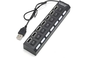 7-Port USB 2.0 Hub, USB Extender Splitter with Individual LED ON/Off Switches, Over-Current Protection, Plug-and-Play for Lap