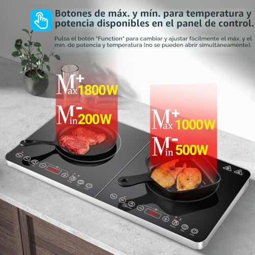 Aobosi Double Induction Hob, Induction Hobs, Independent Control, 10 Temperature Levels, 4 Hour Timer, 3500W, Safety Lock