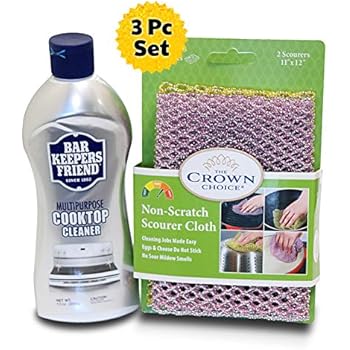 BAR KEEPERS FRIEND Cooktop Cleaner Kit. Liquid (13 OZ) and Non Scratch Scouring Dishcloth | Multipurpose, Glass Ceramic Stovetop, Soft Cleaner and Non Scratch Dish Cloth