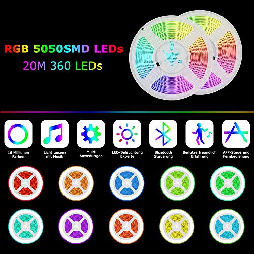 LED Strip Lights, 65.6FT 20m RGB 5050 LEDs Color Changing Tape Light Full Kit with 40 Keys Remote Control and Power Supply Mood Lamp for Room Bedroom Party Home Kitchen Indoor Decoration (32.8ftX2)