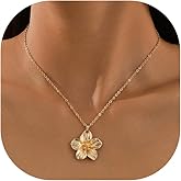 CJIAYUJEW Gold Flower Necklace - Trendy Golden Simple Flower Pendant Layered Necklace for Elegant Floral Jewelry Gifts, Perfect for Every Occasion