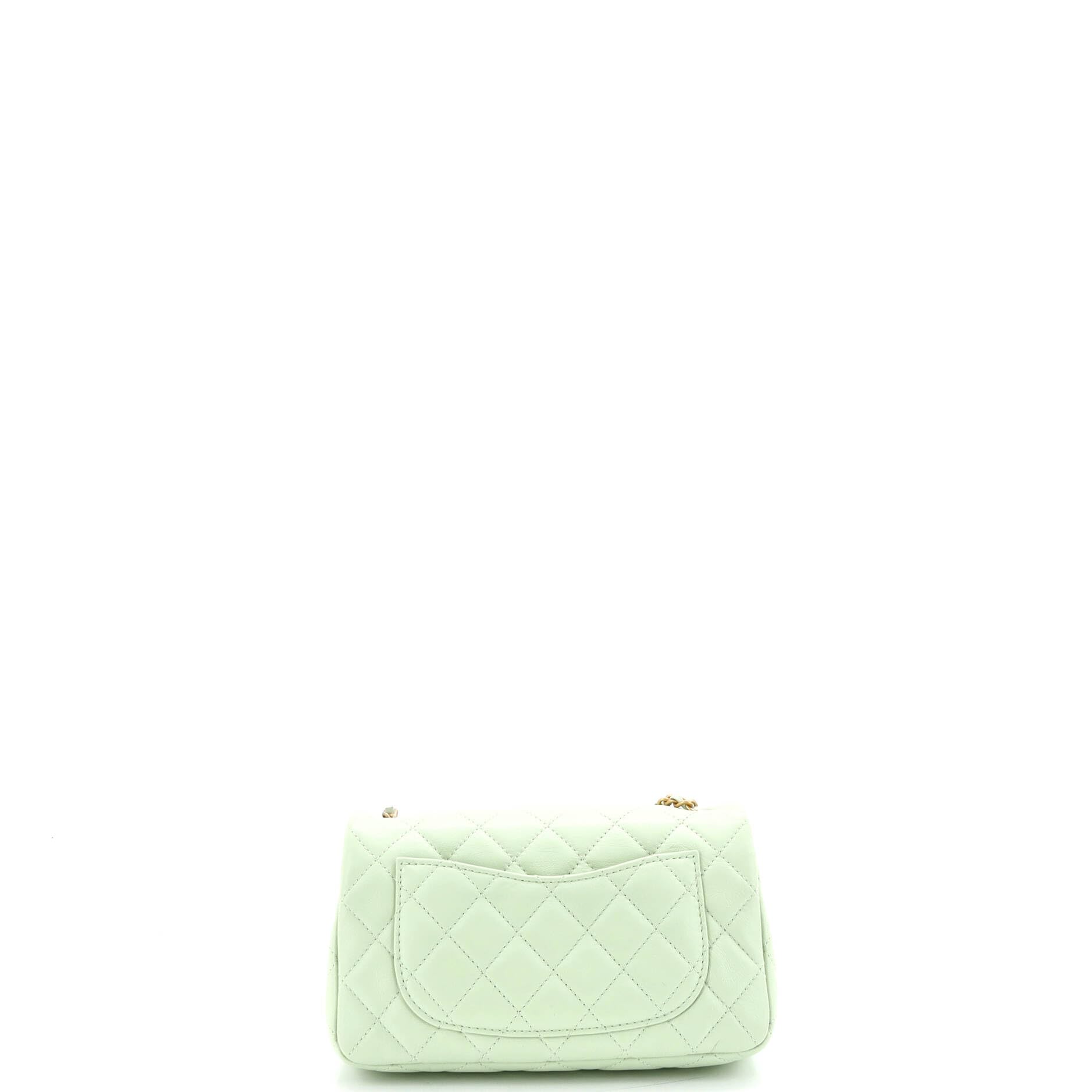 CHANEL Pre-Loved Pearl Crush Flap Bag Quilted Lambskin Mini, Green