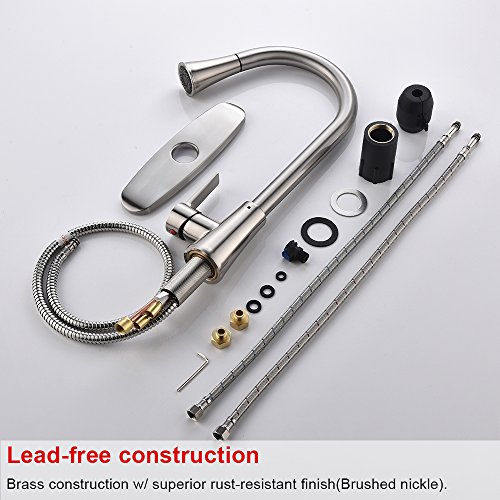 VALISY Lead-Free Commercial Stainless Steel High-Arch Brushed Nickel Single Handle Pull Down Sprayer Kitchen Sink Faucets, Kitchen Faucet with Deck Plate - Thumbnail 5