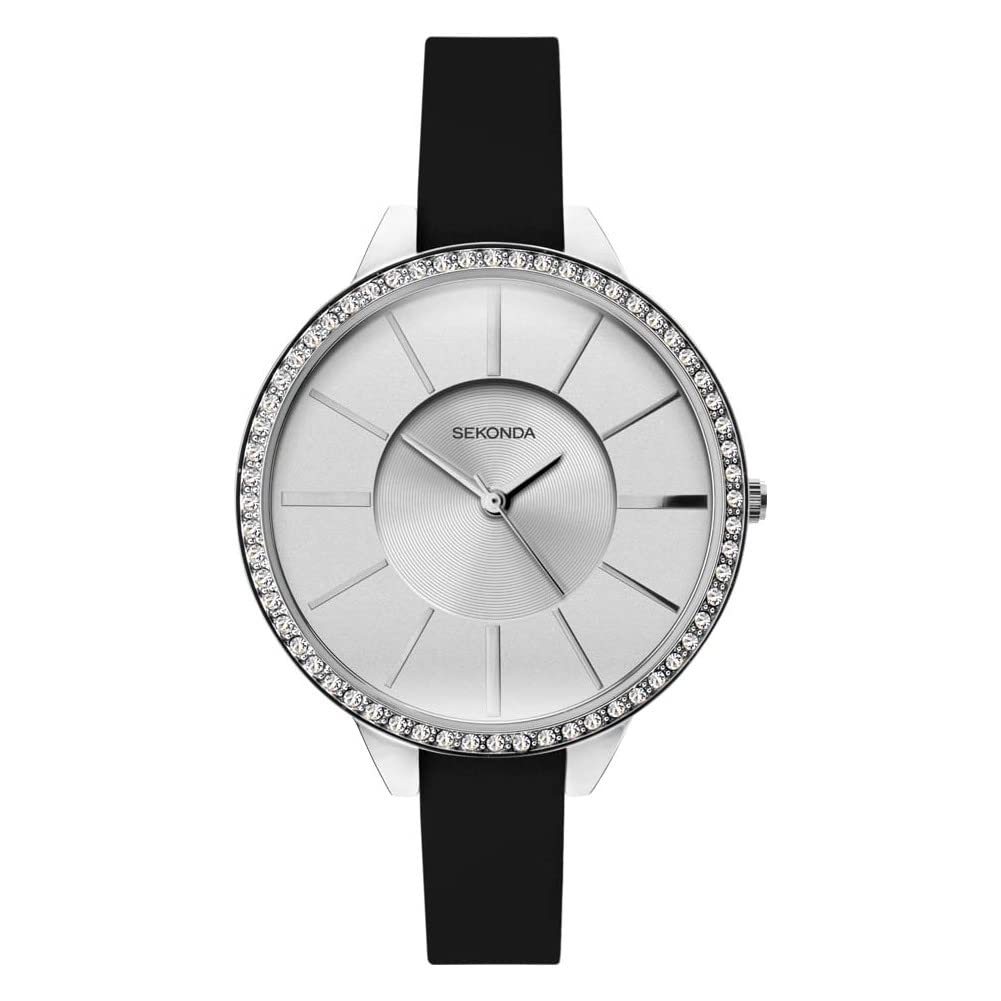 Sekonda Ladies Editions Watch with Silver Glitter Dial and Black Strap 40008