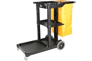 Standard Janitor Cart by Globe Commercial Products | Metal Construction | 119.4D x 34.3W x 100.3H cm | Portable & Compact for
