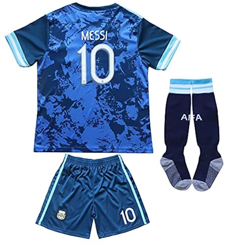 2021 Argentina #10 Leo Messi Away Kids Soccer Jersey/Shorts/Socks
