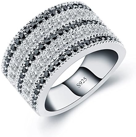 Classical 925 Sterling Silver Ring for Women Black and White Cubic Zirconia Wedding & Engagement Jewelry