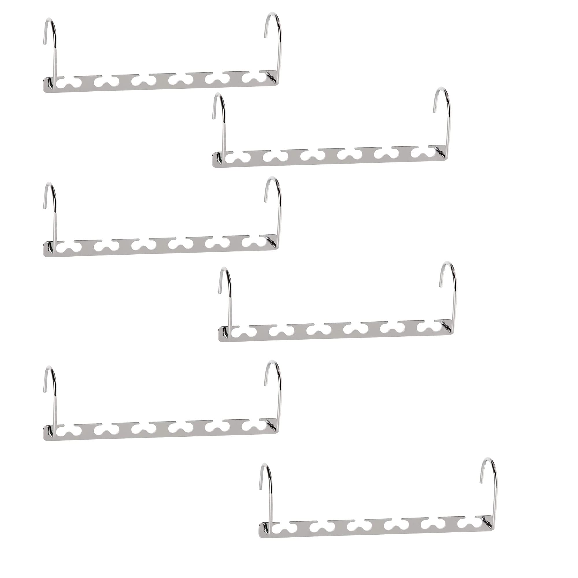 JAMES Strong Metal Hangers With Two Hooks & Space Saving Design Ideal For Wardrobe Clothes, Coats | Magic Space Hangers | Wardrobe Organiser | Coathangers Adult (Pack of 6)