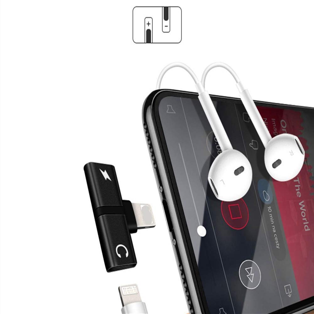 2 in 1 Dual Ports Splitter Adapter, AukCherie Headphone Jack Adapter for Headphone Audio & Charge Adapter for iPhone 7/7 plus/8/8 Plus/X(Black)