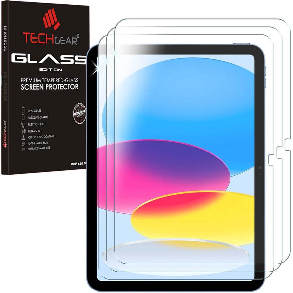 TECHGEAR 3 Pack Clear Glass Screen Protectors for iPad A16 11" (11th Gen 2025) & iPad 10.9" (10th Generation 2022) Tempered Glass [9H Toughness] [HD Clarity] [Scratch-Resistant] [Stylus Compatible]