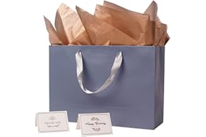 ysmile Blue Gift Bag Premium Paper Bag with Handle for Boutique Large 14" Birthday Men, Congratulation, Father Day