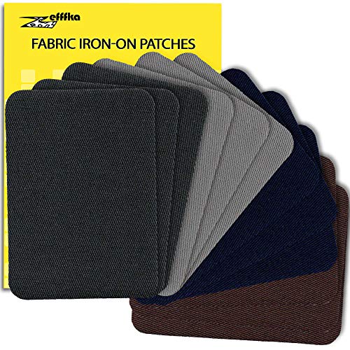 ZEFFFKA Premium Quality Fabric Iron On Patches Deep Blue Gray Brown 12 Pieces 100% Cotton Repair Kit 3" by 4-1/4" - Thumbnail 4