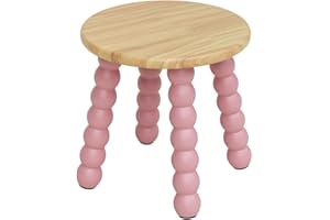 Masupu Solid Wooden Step Stool for Adults Kids, 11 inch Small Foot Stool, Non-Slip One Step Stool, Sturdy Foot Stool for Bathroom, Bedroom, Kichen, Plant Stand(Natural and Pink)