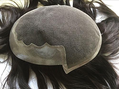 Human Hair 7x9 Swiss Lace Base Men's Toupee Hair Piece Hair System (Color 1B)