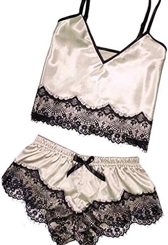 Women Underwear Nightwear Women's Satin Lace Bodysuit Top Panty Sleepwear Set