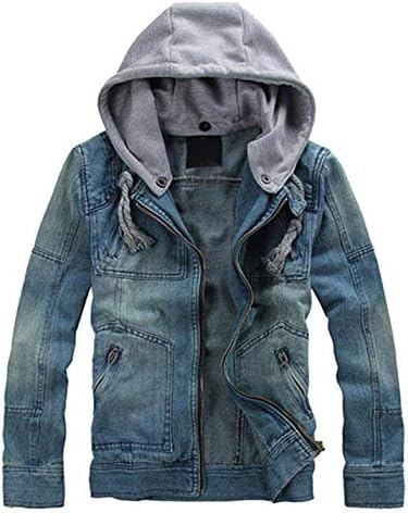 LenttaDenim Jacket Men's Fall Fashion Zip Up Hoodie Jean Jacket Button Down Jeans Coat