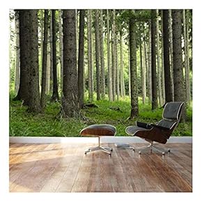 BRAND_NAMETree Trunks in a Beautiful Green Forest Landscape Wall Mural