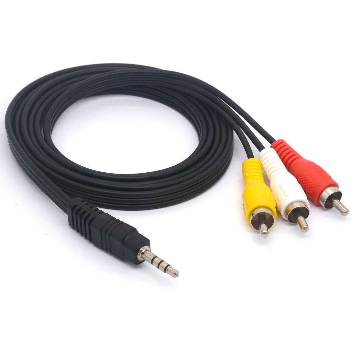 HTGuoji OpenII 3.5 to 3RCA Cable, 3.5mm TRRS Male to 3 RCA Male Plug Stereo Extension Splitter Cord Camcorder Audio Video A/V AUX Lead for Smart phones,MP3, Tablets,Speakers,Home Theater 1.5 meter