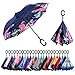 AmaGo Windproof Inverted Umbrella – UV Protection Double Layer Reverse Folding Long Self Standing Umbrella with C-Shape Handle for Car Rain Outdoor Travel (Flamingo)